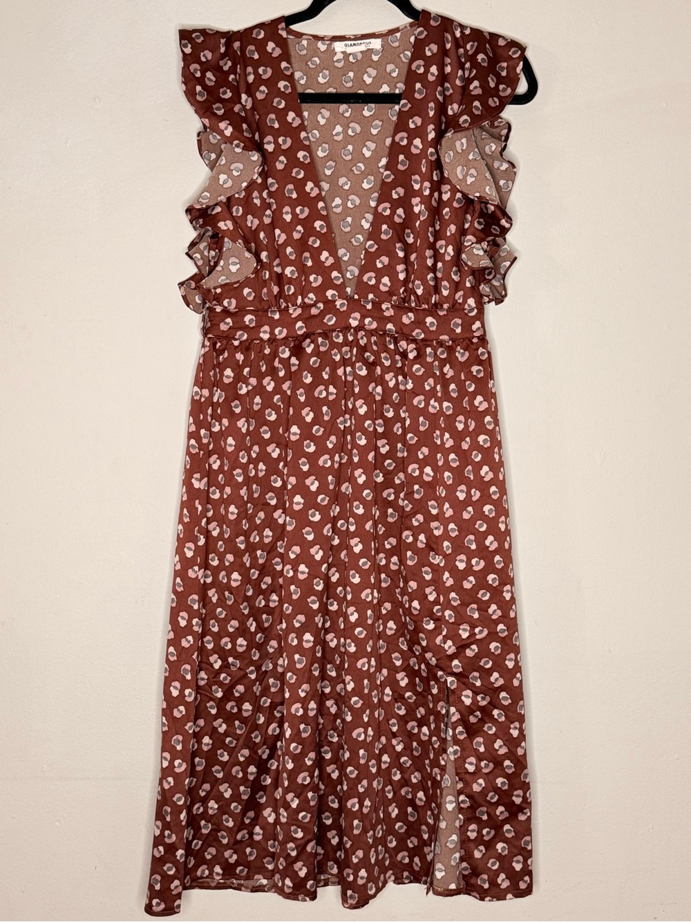Glamorous Rust Midi Dress with White Spot Print